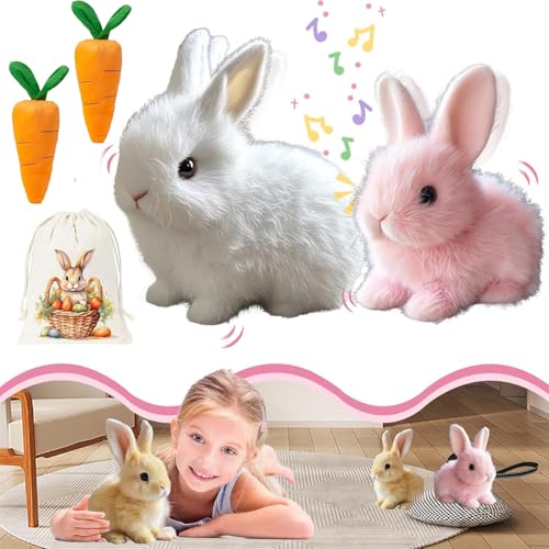 Fanyl Bunny Pal - My Realistic Bunny Toy, Interaktiver Spielzeug Hase Mit Geräuschen, Bewegungen, Wackeln, Hüpfendes Fanyil Bunny pal, Hasen Roboter Als Spielzeug for Children (Weiß + Rosa) von Generisch