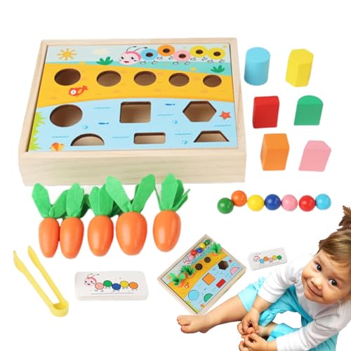 Farbanpassungsspiel,Lernspielzeug aus Holz,Sinnesspielzeug für Kinder | Bunte Perlen für Kinder, sensorisches Spiel, Form-Matching-Spiel, Holz-Karotten-Ernte-Obstgarten-Sortierspielzeug für das Lernen von Generisch