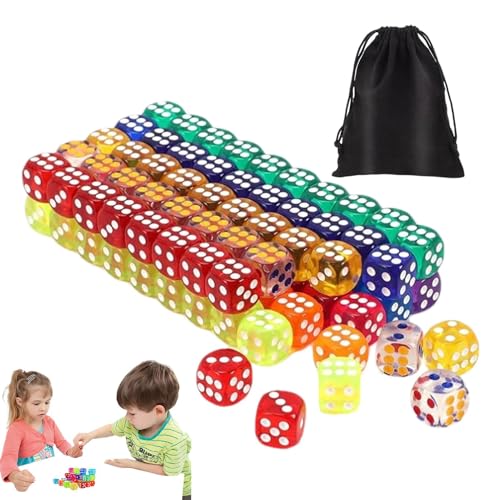 Farbiges Würfelset, Würfel für das Klassenzimmer - 100-teiliges Würfelspielset - Mini-Würfel in leuchtenden Farben. Aufbewahrungstasche mit Kordelzug im Lieferumfang enthalten, für das Mathe-Lernen im von Generisch