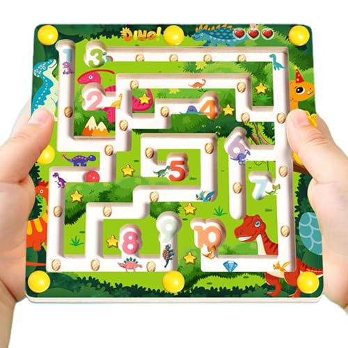 Farblabyrinth-Laufperlen, Holzlabyrinth-Farbspielzeug - Zahlenlabyrinth-Spiel aus Holz mit Dinosauriermuster - Dinosaurier-Thema, Perlen-Balance-Zahlen-Brettspiel, Aufmerksamkeitstraining für Kinder von Generisch