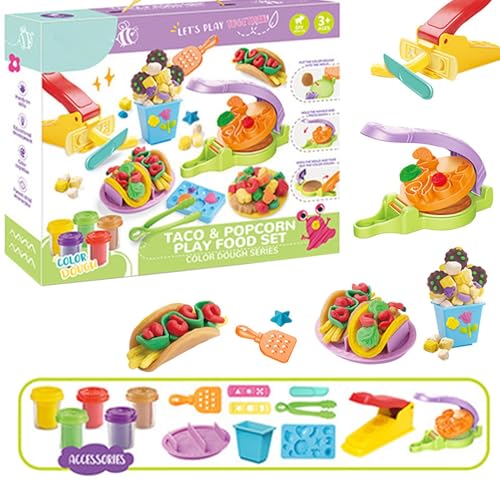 Farbteig-Set, Spielteig-Eiscreme-Spielset, Play Food Spielknete-Sets für Kinder, Waffel-Pizza-Burger-Maker, Rollenspiel-Kochspielzeug, zum Spielen von Lebensmitteln, zum Kochen von Ton, Spielteig-Set von Generisch