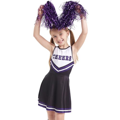 FaschingskostüMe MäDchen，FaschingskostüM MäDchen，Cheerleader KostüM MäDchen Cheerleading Kleid KinderkostüM Cheerleader Tanzkleid Mit Cheer Buchstaben Sport Schule Gruppentanz Outfits,Schwarz,150 von Generisch