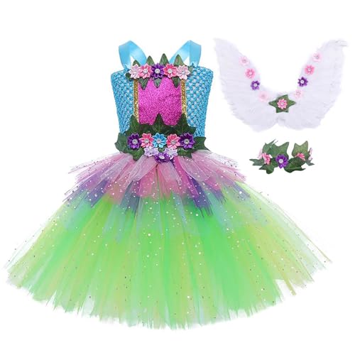 Feenflügel-Kleid für Mädchen, Tüll-Kostüm, charmantes Feenkostüm mit Haar-Accessoires, schönes Feenflügel-Outfit, charmantes Feenkostüm, Feenkleid für Bühnenshow von Generisch