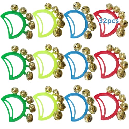Feiern, Musikunterricht, Partys, 32 Stück Handglocken, Musikinstrumente, Jingle Bells, Tamburin Noise Makers, vier Farben, für Kinder und Erwachsene Feiern, Musikunterricht, Partys, 32 Stück Handglocken, Musikinstrumente, Jingle Bells, Tamburin Noise Makers, vier Farben, für Kinder und Erwachsene von Generisch