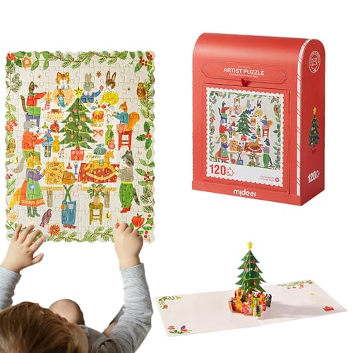 Feiertagsrätsel,Weihnachtsfeiertagsrätsel - 120x weihnachtliche Cartoon-Tier-Puzzles | Anfänger-Puzzle-Set, Lernspielzeug, Weihnachtsspielzeug für und Mädchen im Alter von 4–6 Jahren von Generisch