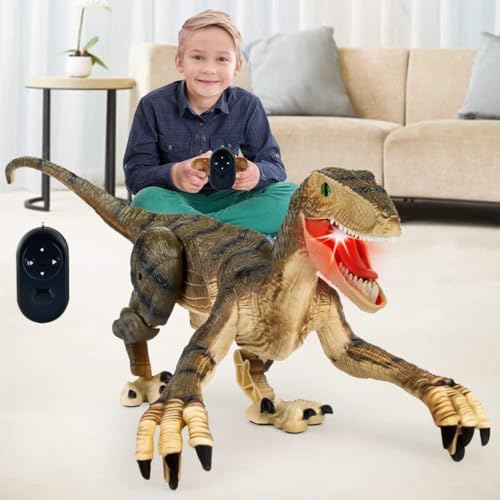 Ferngesteuerter Dinosaurier Spielzeug RC Dinosaurier Velociraptor mit LED-Licht und Sound Gehen und Braten Realistisch T-Rex Elektrischer Dinosaurier Velociraptor mit Licht und Sound Dinosaurier von Generisch