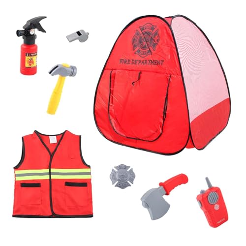 Feuerwehr Kostüm Kinder Jungen Feuerwehrkostüm Karneval Faschingskostüm Set Mädchen Feuerwehrmann Kostüm Feuerwehr Anzug Kinder Feuerwehranzug mit Helm Fasching Cosplay Kinderkostüme von Generisch