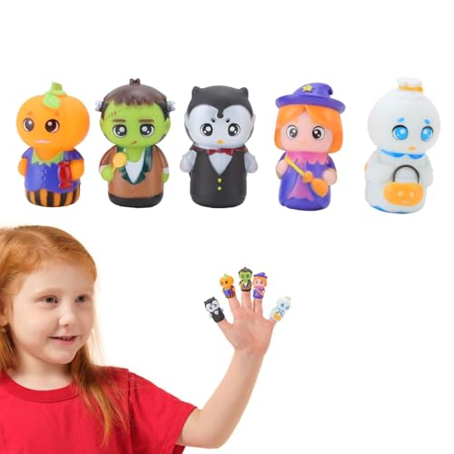 Fingerpuppen für Kinder Halloween,Fingerpuppen mit Cartoon-Tier, Charakter-Fingerpuppen-Spielzeug, Wunderbares interaktives Puppenspielzeug, 5X Puppen für die Halloween-Party-Schule von Generisch