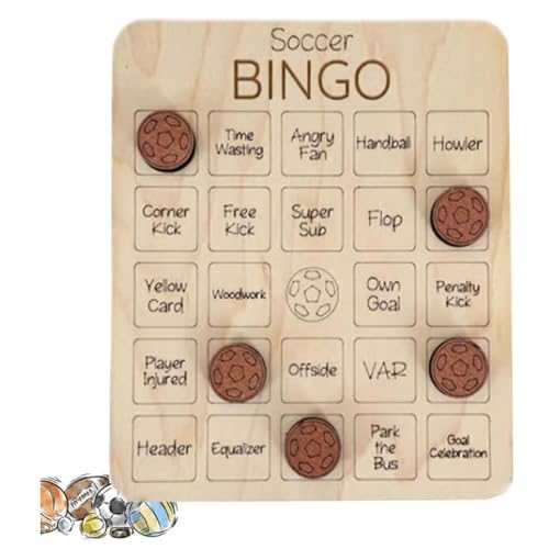 Fußball-Bingo-Spiel, Holz-Fußball-Themen-Bingo-Spiel, Tic-Tac-Toe-Brettspiel, Sport-Bingo, Fußball-Bingo-Sport-Themen-Spiel, Bingo-Karten, Familienspiel, Nacht, Holzspiel, Geschenk für Familienspaß von Generisch