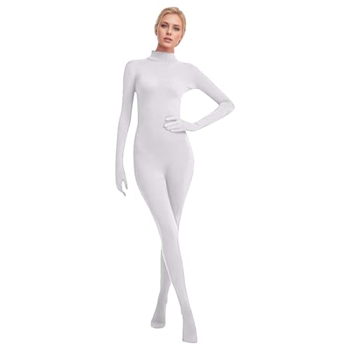 Ganzkörper Kostüm Herren Grüner Bodysuit Ganzkörperfotografie - Cosplay Ganzkörperanzug Zentai Suit Schwarzer Unisex Erwachsene Stretch Damen Open Face Cosplay Jumpsuit (White, S) von Generisch