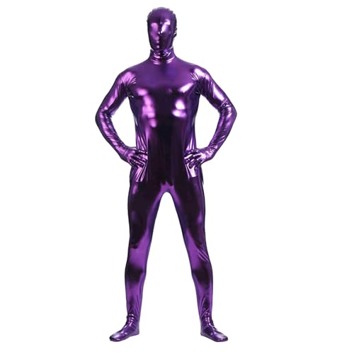 Ganzkörperanzug Unisex Zentai Suit Halloween Kostüm für Erwachsene Ganzkörper Slenderman Kostüm Außerirdischer Bodysuit Spandex Stretch Zentai Kostüm für Erwachsener Kind (13-Purple, M) von Generisch