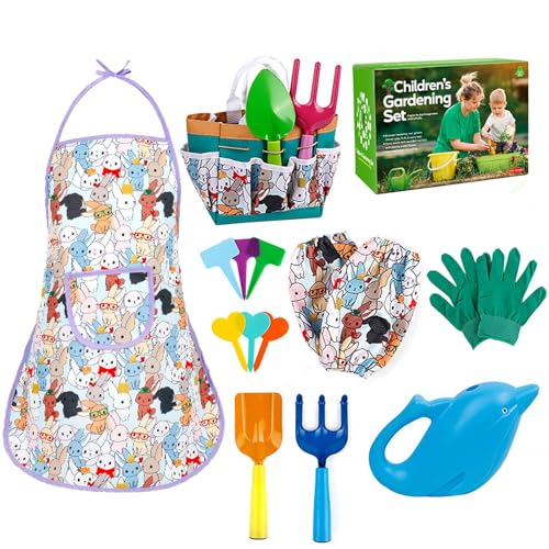 Gartentaschen-Set, Gartengeräte Für Kinder, Gartenset Spielzeug, 17 Sichere Gartengeräte Für Kinder,Gärtnerwerkzeug-Set, Gartenwerkzeugtasche Für Kindergärtnerei, 17 Stück von Generisch