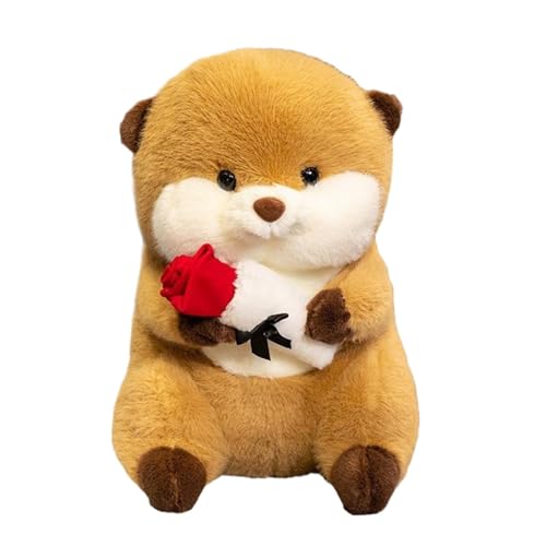 Generico Plush Animals with Rose, Stuffed Animal Toys, Valentine's Day Plush Toy, Cuddly Plush Doll, 9.4 Inches Cuddly Plush Animal Toy for Bedroom Playroom Decoration with Red Rose von Generisch