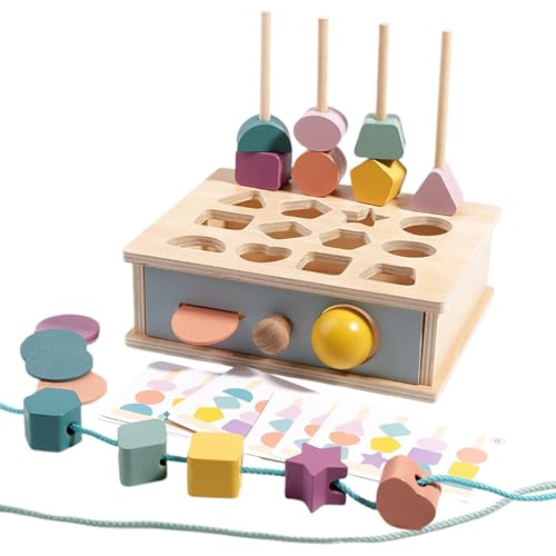 Generico Shape Sorter, Wooden Fine Motor Skills Learning Game, Sequencing Block Matching, Lacing Beads STEM Toy for Boys And Girls 1+ Year Old Toddler Development, 8.66x6.89x2.83 Inches von Generisch