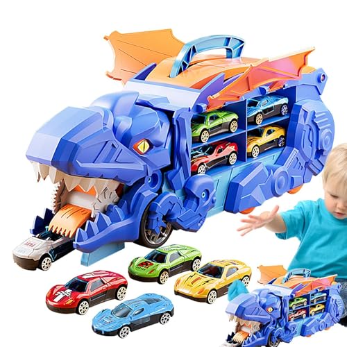 Generico Toddler Car Transporter, Kids Dinosaur Truck Toy, Transporter Truck with Track, Dinosaur Transporter Truck, Pull Back for Kids, Car Carrier with Foldable Track, Dinosaur Car Toys for Kids von Generisch