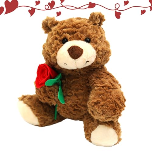 Generico Valentines Day Stuffed Bear, Stuffed Animal Holding Roses, Soft Plush Bear Holding Roses, Adorable Valentine's Day Bear with Roses, 24cm/9.45 Inches Romantic Stuffed Bear for Valentine's Day von Generisch