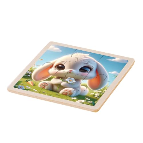 Generico Wood Jigsaw Puzzles Game - Lustiges Brettspiel Puzzle 6-teilig mit Kaninchen für Kinder | Tierpuzzle für Jungen, Mädchen, Kinderhaus, Auto, Reisen von Generisch