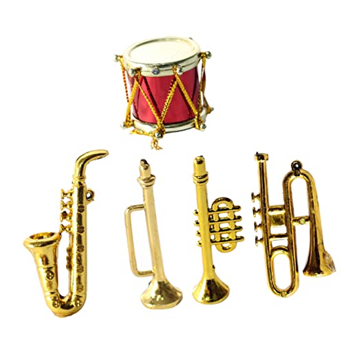 Generisch 1 Satz Mini-Saxophon Spielzeugtrommeln Kleines Saxophon Miniatur-musikinstrumente Mini-trompete Musikalisches Mini-Gitarre -trompete Plastik Golden von Generisch