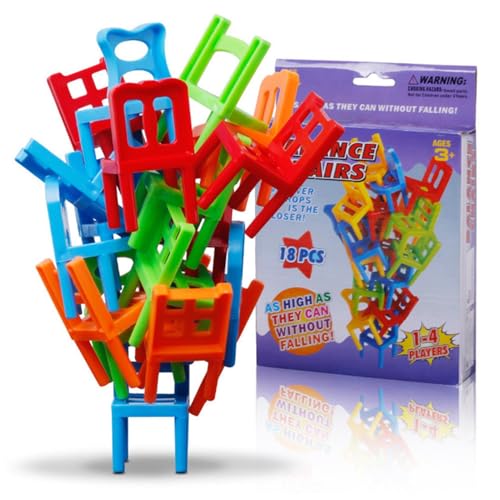 Generisch 18PCS Beliebtes Stapelspiel Stuhl auf Stuhl, Balancing Spielzeug Kunststoff Stühle, Balance Chairs Leiter, Stapelstuhl Spiel, Geschicklichkeitsspiel, Familienspiel mit Spaßgarantie von Generisch