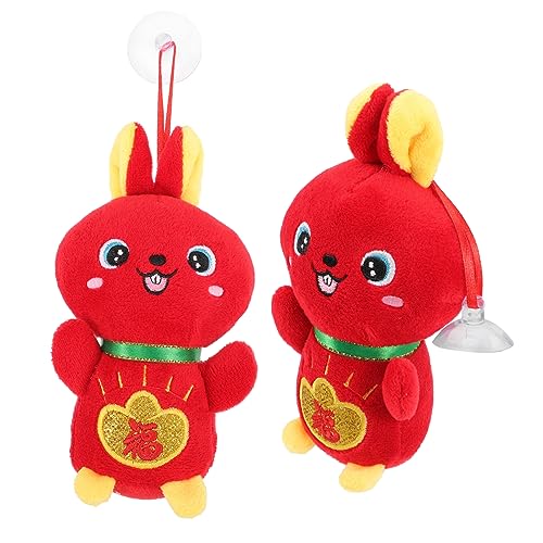 Generisch 2St Hasenpuppe Plüschhase Feng-Shui-Kaninchen-Statue Year of The Rabbit Maskottchen chatot Plush plüschtier pucktuch entzückendes Häschendekor Hasen Stofftiere rot von Generisch