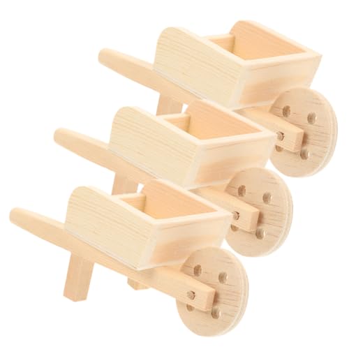 Generisch 3 STK Mini-Kinderwagen für den einzug für Tischdekoration Kid Toys tischdeko esstisch hühner schubkarre Minikarrenkarren Puppenhauskarren Holz von Generisch