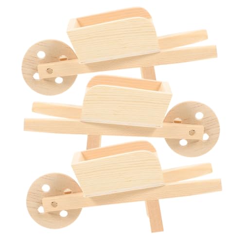 Generisch 3 STK Mini-Kinderwagen für den einzug für spielzeuge für geburtstagsmitgebsl Children Toys schubkarre Puppenhaus Holzkarren Mini-Karren- von Generisch