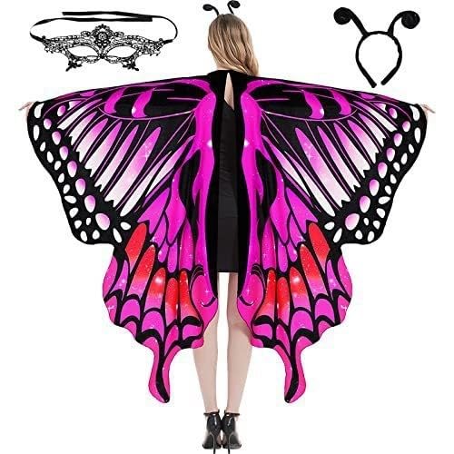 Generisch 3 Set Schmetterling Kostüm Damen, Faschingskostüme Damen, Schmetterlingsflügel Erwachsene, Butterfly Top mit Schmetterling Haarreif Spitze Maske FaschingskostüMe Karnevals KostüM von Generisch