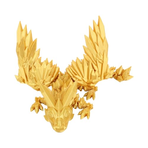 Generisch 3D Gedruckter Drache mit Flügeln, 3D gedrucktes Tierspielzeug, biegsames und Flexibles Drachenspielzeug, Figurendekoration für Kinder und Erwachsene, Bürodekoration für Zuhause (Gold) von Generisch