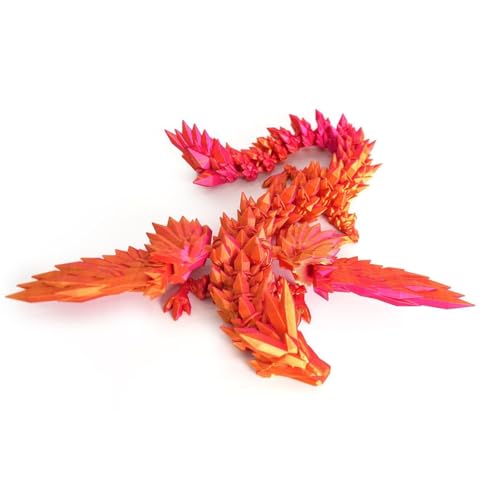 Generisch 3D Gedruckter Drache mit Flügeln, 3D gedrucktes Tierspielzeug, biegsames und Flexibles Drachenspielzeug, Figurendekoration für Kinder und Erwachsene, Bürodekoration für Zuhause (Rot) von Generisch