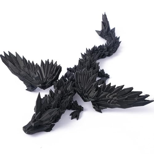 Generisch 3D Gedruckter Drache mit Flügeln, 3D gedrucktes Tierspielzeug, biegsames und Flexibles Drachenspielzeug, Figurendekoration für Kinder und Erwachsene, Bürodekoration für Zuhause (Schwarz) von Generisch