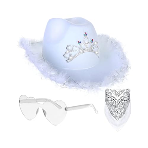 Generisch 3PCS Cowboy Kostüm Damen Cowboy Hut Rosa Cowboyhut Western Cowboy Hut Frauen Filz CowgirlHut Bandana Partybrille Accessoires Kopfbedeckung für Party Halloween Karneval Kostüm Kostümzubehör von Generisch