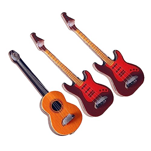 Generisch 3St Klassische Gitarre Gitarrenfiguren Wohnkultur Miniatur Puppenmöbel für kinderspielzeug bastelzeug Toys Kunstverzierung Gitarrenmodell hölzern Yellow von Generisch