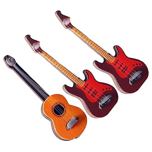 Generisch 3St Klassische Gitarre Miniatur Wohnkultur kleine Gitarre für Bürodekor Puppenmöbel für kinderspielzeug Heimdekoration Gitarre Plastik Yellow von Generisch