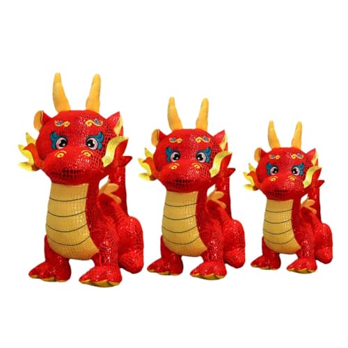 Generisch 3st Jahr Der Drachen-Maskottchen-Puppe Einhorn Chinesischer Neujahrsdrache Drachenspielzeug Plüschtiere Kuscheltier Drache Figur Miniatur Kuscheltiere Tragen Pp Baumwolle von Generisch