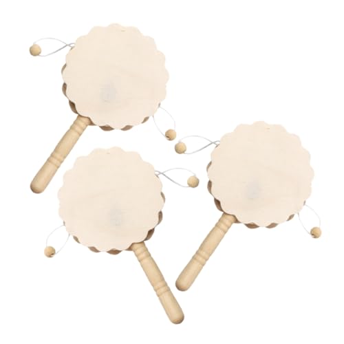 Generisch 3st Rassel Schlagzeug Musikinstrument Musical Diy Rasseltrommel-ornament Bastelsets Spinntrommel Unbemalte Trommel Trommel Unvollendete Klappertrommel Ahorn Beige von Generisch