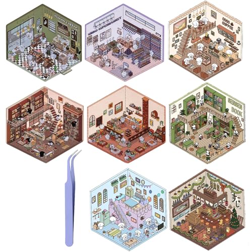 Generisch 4 Sets DIY 3D House Stickers, 3D Miniature Scene Stickers, Sticker Scenes for Adults, DIY 3D Sticker Scene, Cute Korean Cartoon Scene Stickers (A+B) von Generisch