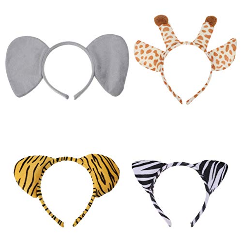 Generisch 4 Stück Stirnband mit Tierohren Elefantenohren Kopfhörer für Zebra faschings haarreif Fasching Haarreif Make-up-Stirnband Headset Cosplay-Party-Kopfschmuck Tierhaar Stoff von Generisch