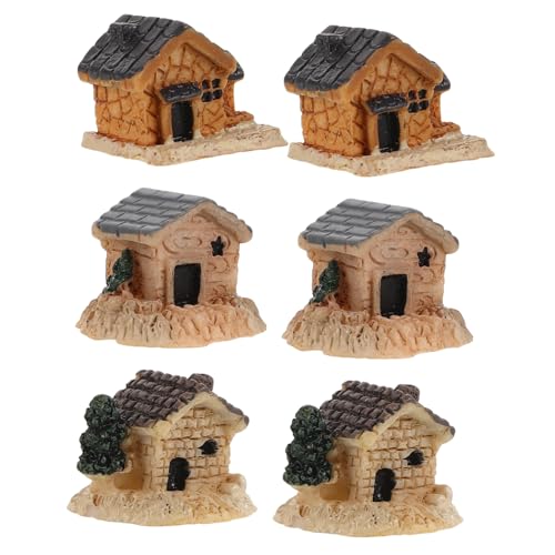 Generisch 6St Mini-Ornamente gartenfigur modellhaus Kleine Dekoration Mikro Landschaft Dekoration Puppenhaus Garten Mini-Hausfiguren Mikrolandschaft Bonsai-Figuren winziges Harz von Generisch