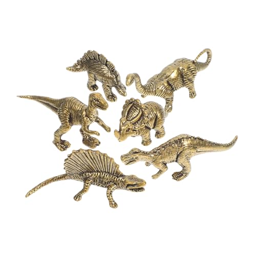 Generisch 6pcs Messing Dinosaurier Statuen Tier Figuren Spielzeug Desktop Dekoration Metall Antike Dinosaurier von Generisch