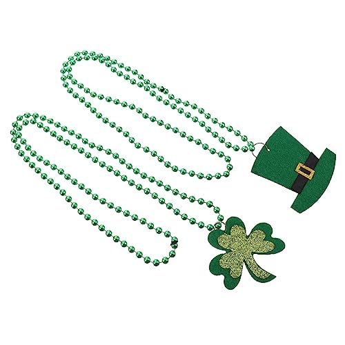 Generisch 6st Klee Perlenkette St. Patricks Day Partyzubehör Halsketten Mit Kleeblattperlen Kleeblatt-requisite Anhänger Party-halsketten Kleeblatt-dekoration Green Plastik von Generisch