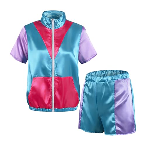 Generisch 80er 90er Jahre Outfit Damen Neon 80 Jahre Outfit Party Mädchen Neon Shirt 80s Aerobic Outfit Kleidung Mottoparty Karnevalskostüme Damen Neon Kleid Damen 80er von Generisch