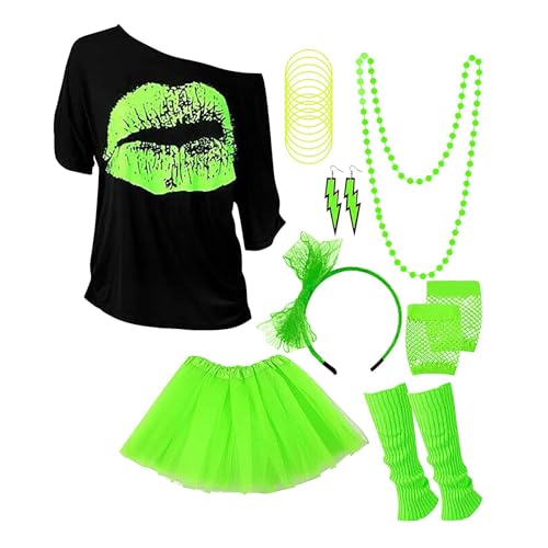 Generisch 80er Jahre Damen Karneval Party 90er Jahre Neon Party Outfit Mottoparty Accessoires Karneval Fasching Kostüm Damen Hippie Retro Kleidung Damen 80er von Generisch