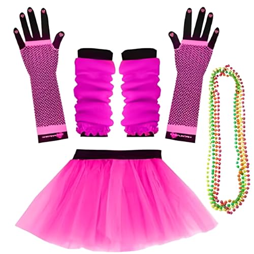 Generisch 80er Jahre Outfit Damen Setfür Frauen Kleidung Neon Party Karneval 80er Jahre Kleidung Kostüm Neon Accessoires Kostüm Zubehör Damen Tüllrock Tütü Rock Tutu Röcke Kleid Ballett von Generisch