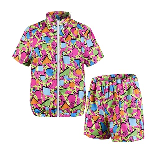 Generisch 90er 80er Jahre Outfit Damen 80er Accessoire 80er Jahre Kleidung Kostüm 80Iger Schlagerparty Bad Taste Outfit Paare Karneval Damen Komplett Outfit Neon Oberteil Damen Fasching von Generisch