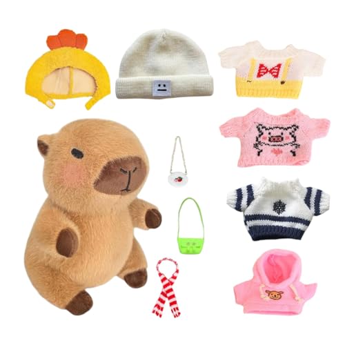 Generisch Anzieh-Capybara-Plüschpuppenspielzeug, anschmiegsames Capybara-Plüschtier mit 10-teiligem Kostüm, niedliche Capybara-Plüschpuppe im - und Winterstil für und Mädchen von Generisch