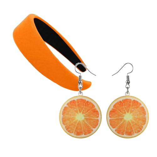 Generisch Aperol Kostüm Damen Breit Haarreif Orange Und Orangen Ohrringe Aperol Karneval Kostüm Gepolstert Haarband Stirnband Haarschmuck Zitronen Kostüm Fasching Aperol Spritz Accessoires von Generisch