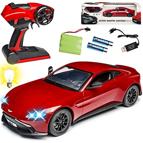 Generisch Aston Martin Vantage V8 Coupe Rot Ab 2017 2,4 GHz RC Funkauto mit Beleuchtung und Akkupack 1/24 Siva Modell Auto mit individiuellem Wunschkennzeichen von Generisch