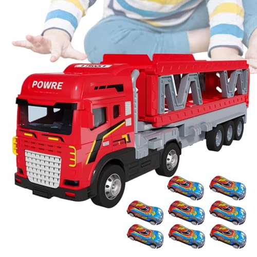 Generisch Auswurftransportfahrzeug, Transport-LKW-Spielzeug für Kinder | Ejection Carrier Truck Rennstrecke mit 8 Autos - Metall-Transporter-Spielzeug, doppelschichtiges LKW-Spielzeug für Mädchen und von Generisch