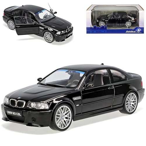 Generisch B*M*W 3er M3 E46 Coupe CSL Schwarz 1998-2007 1/18 Solido Modell Auto mit individiuellem Wunschkennzeichen von Generisch