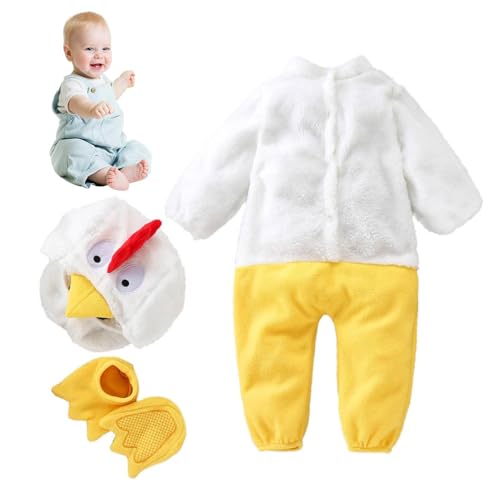 Generisch Baby Chicken Outfit, Long Sleeve Plush Animal Hat and Shoes Set, Cozy Fuzzy Romper, Cute Cartoon Jumpsuit Design, 70cm/27.56 inches Perfect for Cosplay, Ideal for Girls and Boys von Generisch